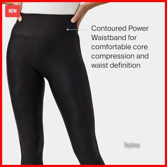 Faux Leather Fleece Lined Leggings Tummy Control High Waist Shapewear - Picture 3 of 7